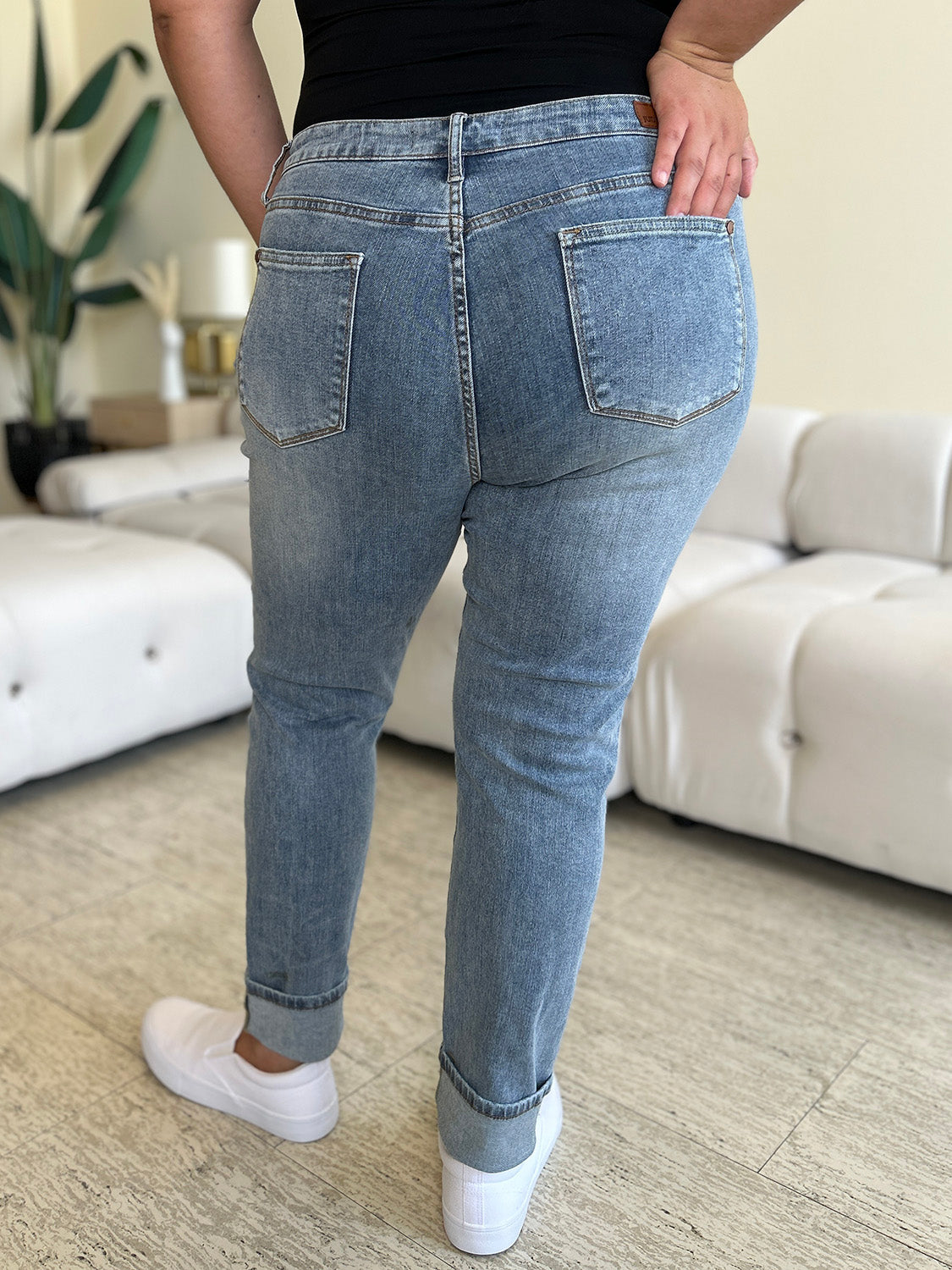 High Waist Cuff Hem Skinny Jeans