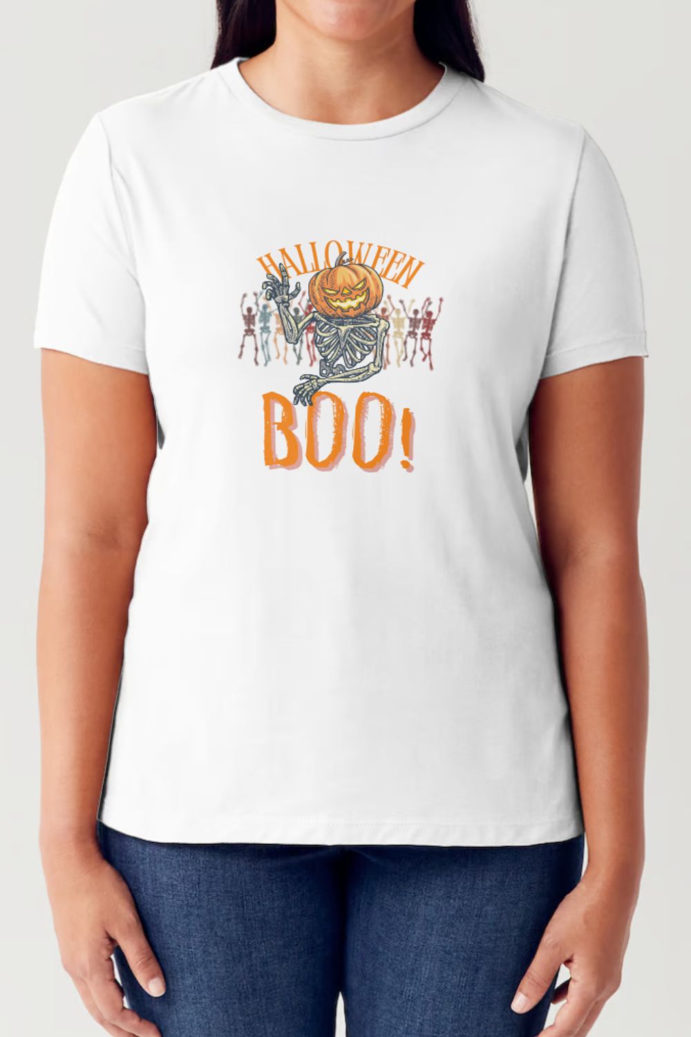 Pumpkin Skeleton Graphic Short Sleeve T-Shirt