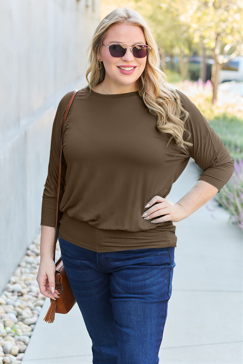 Round Neck Batwing Sleeve Blouse