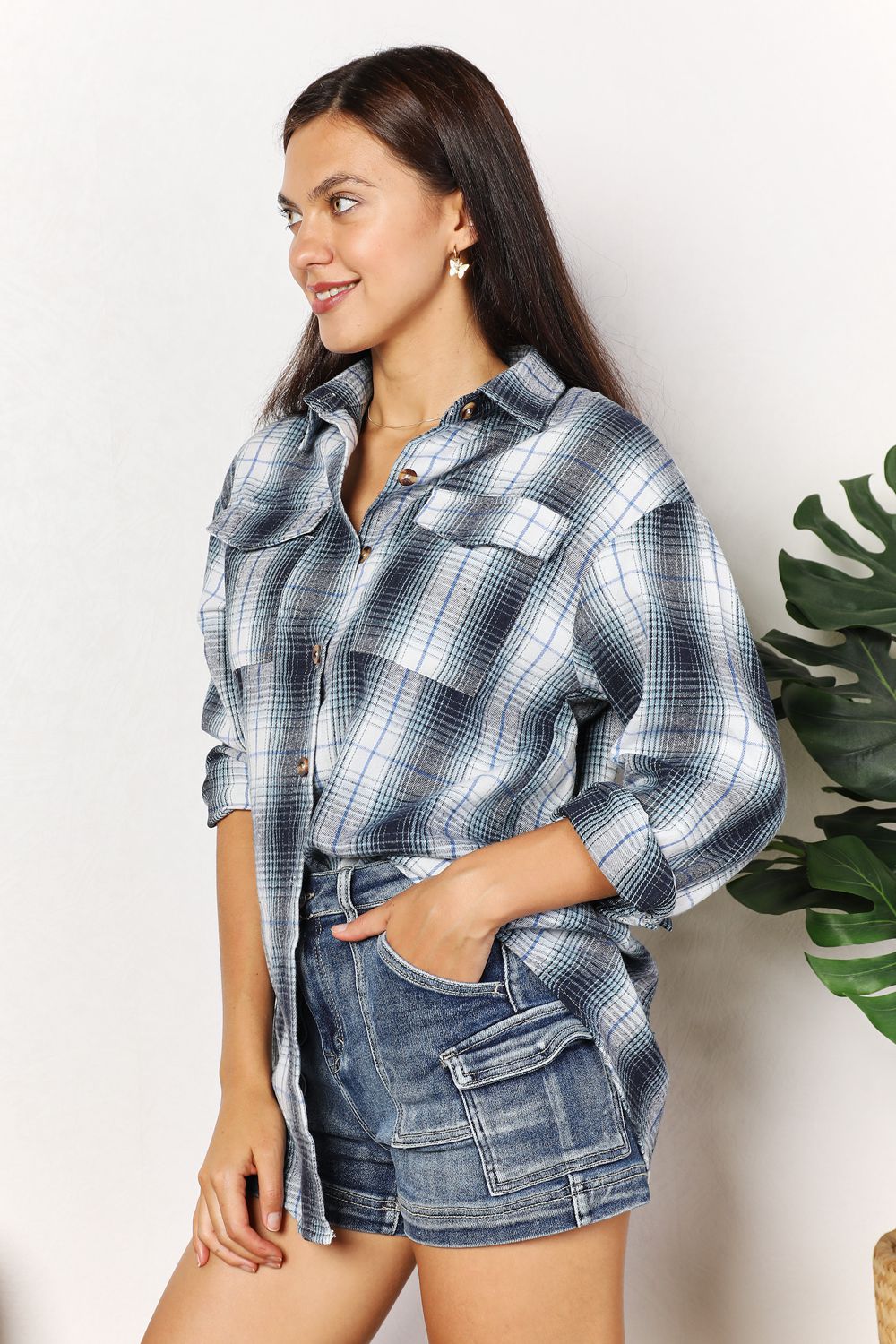 Plaid Dropped Shoulder Long Sleeve Shirt