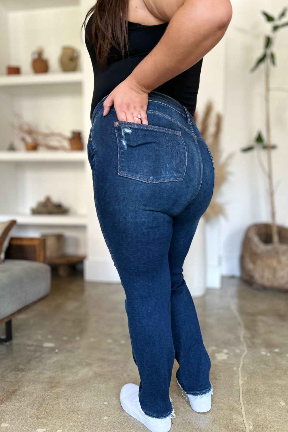 High Waist Rigid Magic Heavy Destroy Straight Jeans