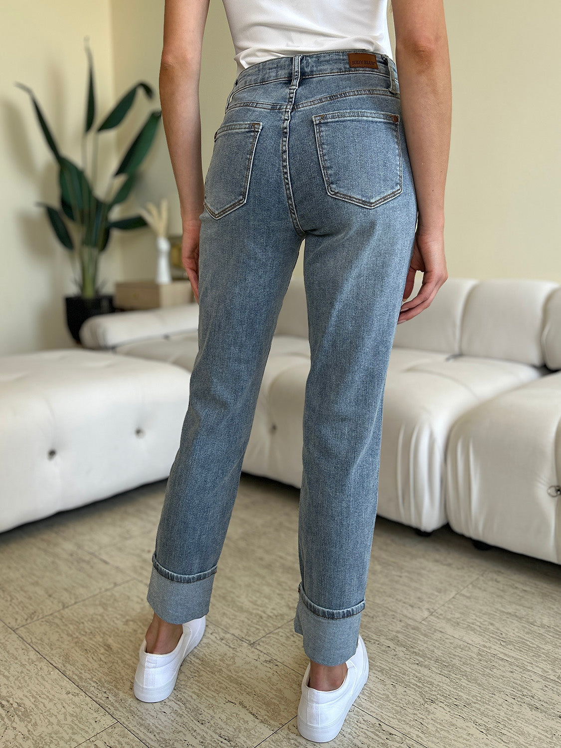 High Waist Cuff Hem Skinny Jeans