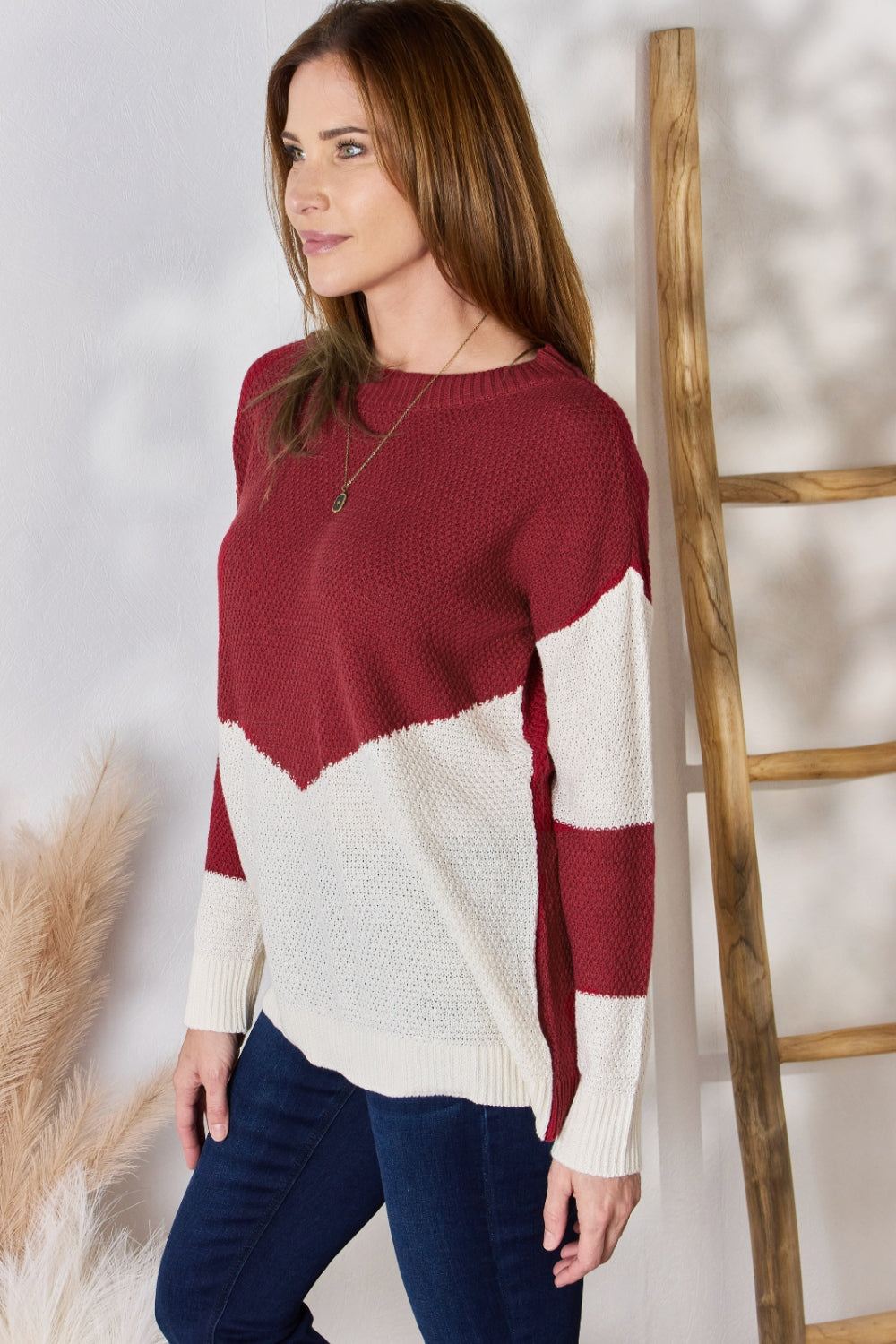 Color Block Dropped Shoulder Knit Top