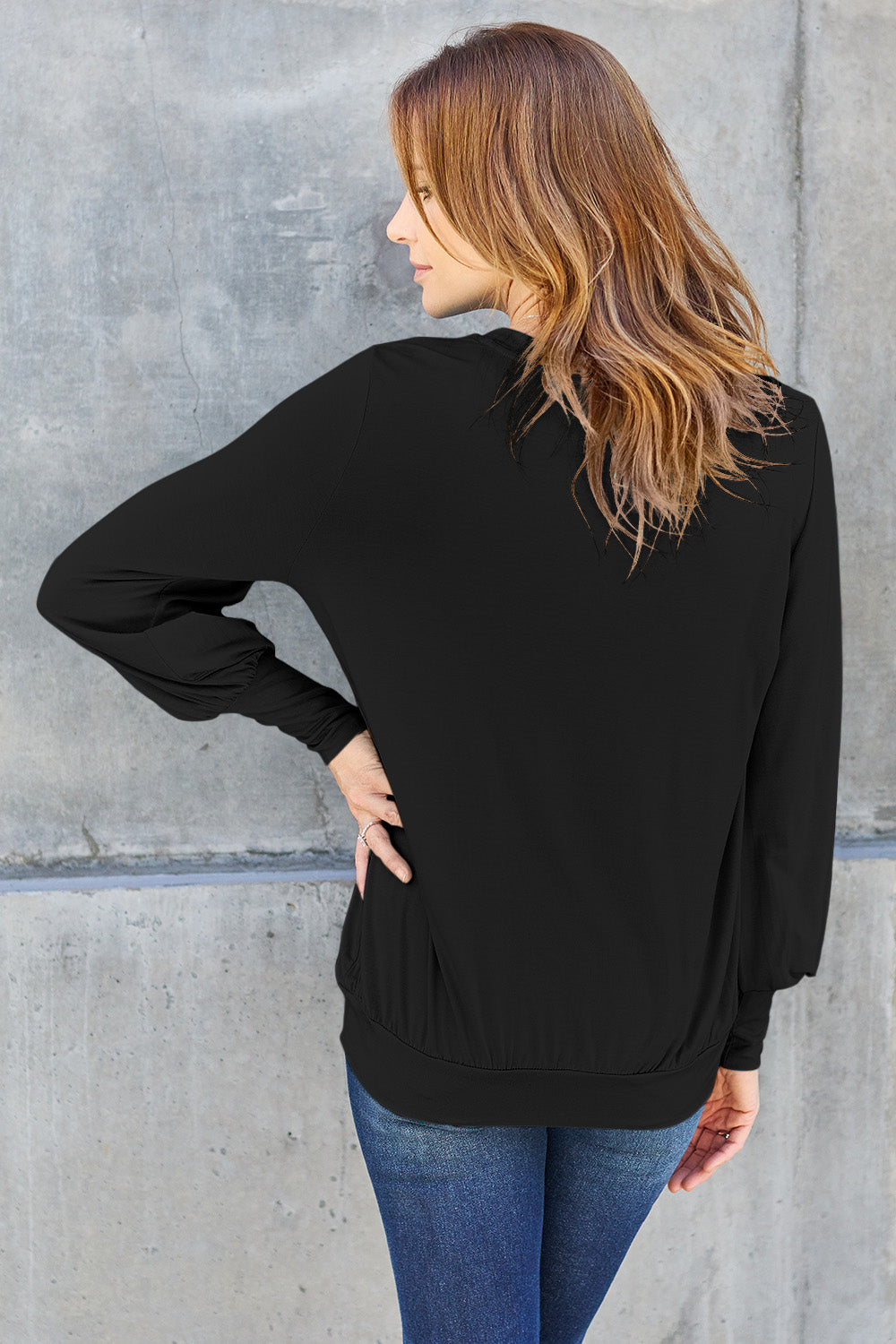 V-Neck Lantern Sleeve Blouse