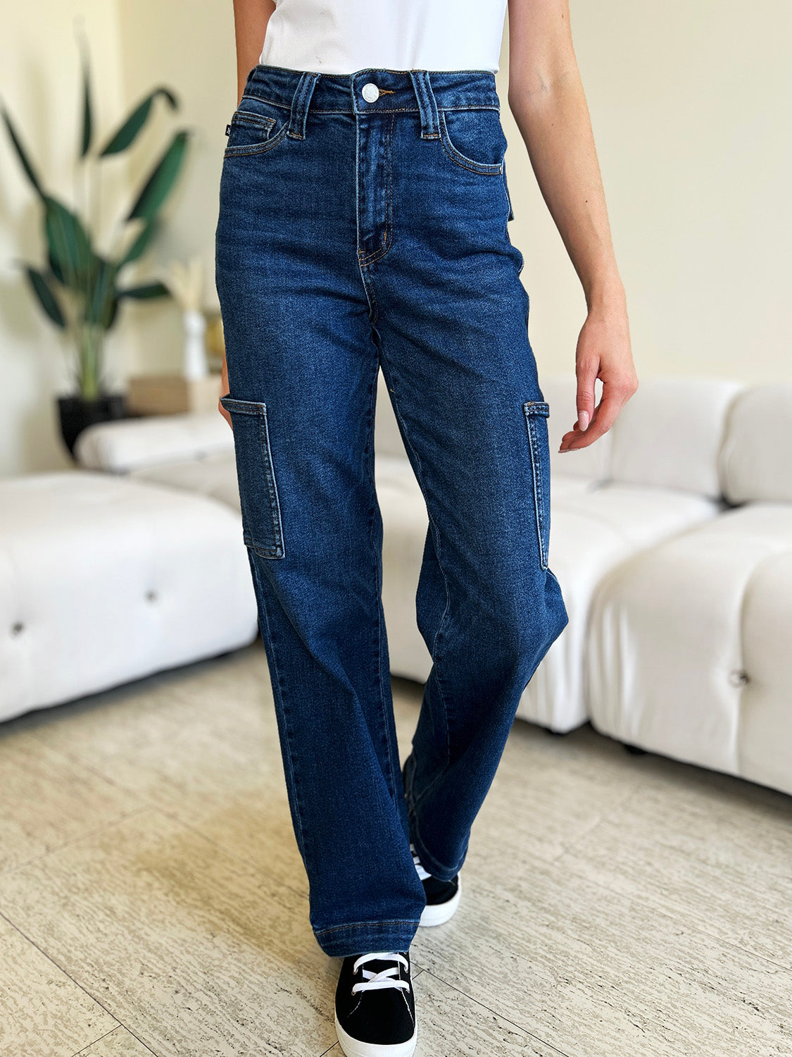 High Waist Straight Cargo Jeans