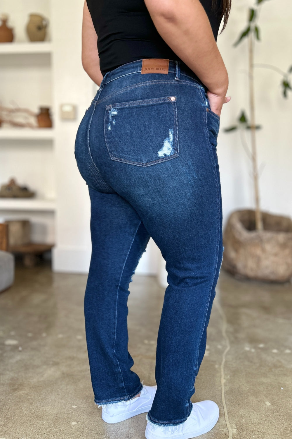 High Waist Rigid Magic Heavy Destroy Straight Jeans