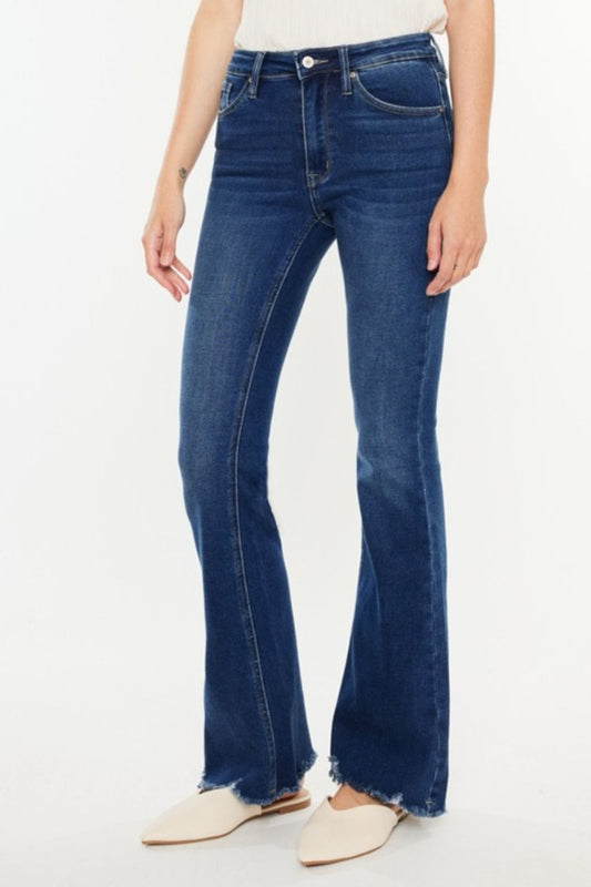 Cat's Whiskers Raw Hem Flare Jeans