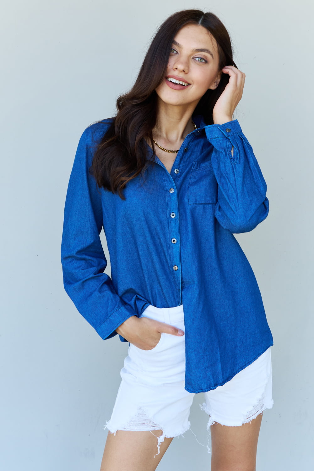 Denim Button Down Long Sleeve Shirt