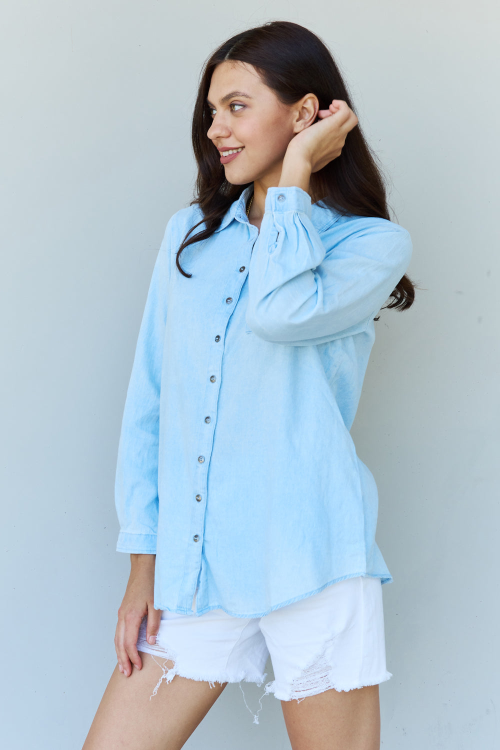 Denim Button Down Long Sleeve Shirt