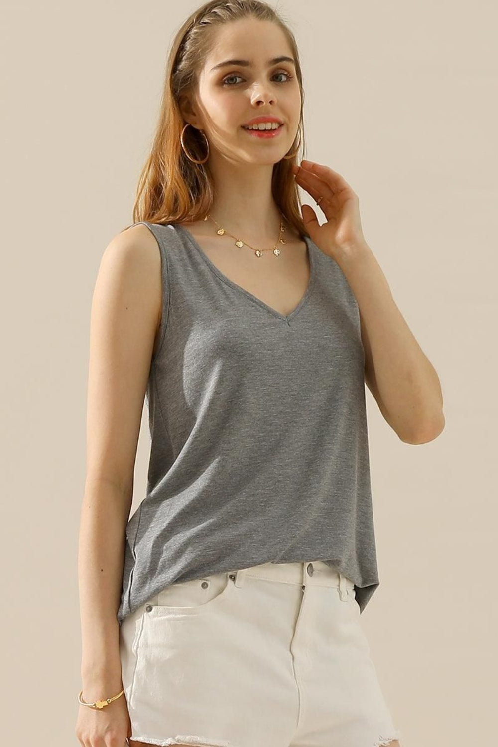 V-Neck Curved Hem Tank