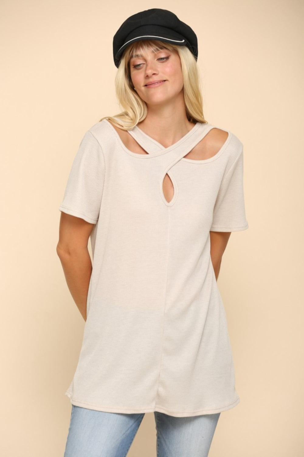 Crisscross Cutout Short Sleeve T-Shirt