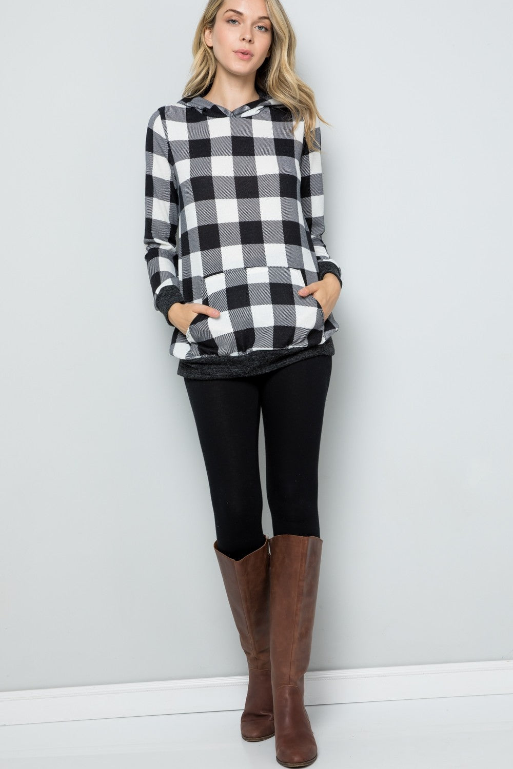 Contrast Plaid Long Sleeve Hoodie