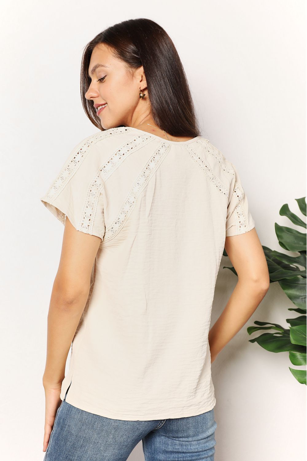 Crochet Buttoned Short Sleeves Top