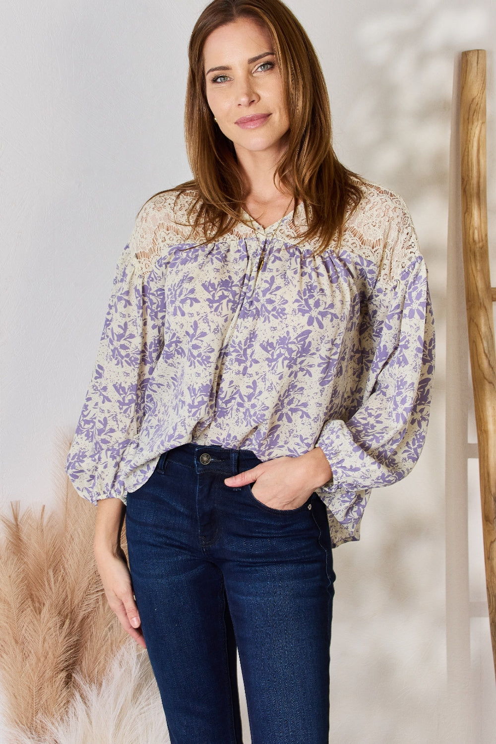 Lace Detail Printed Blouse