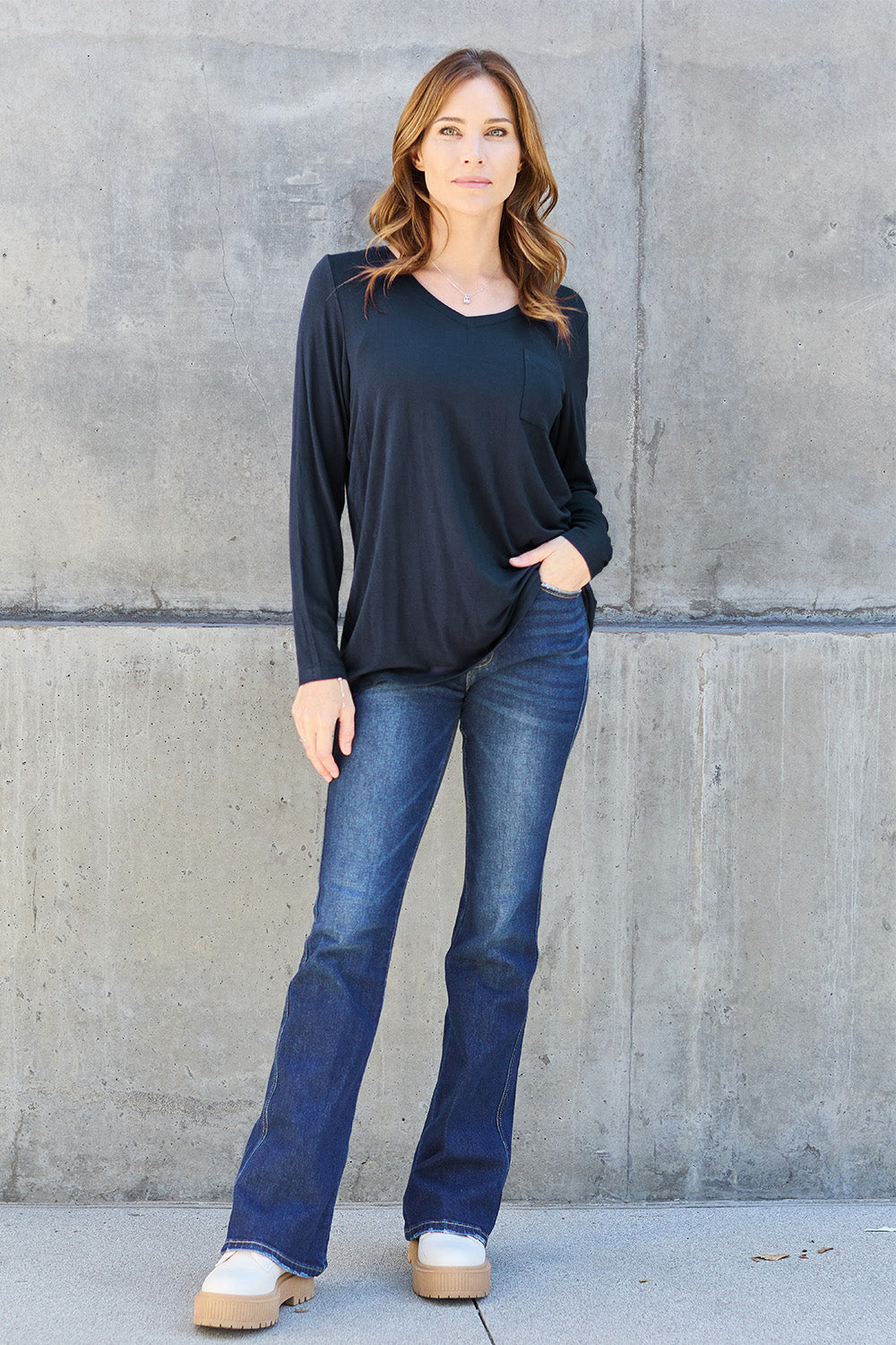 V-Neck Long Sleeve Top