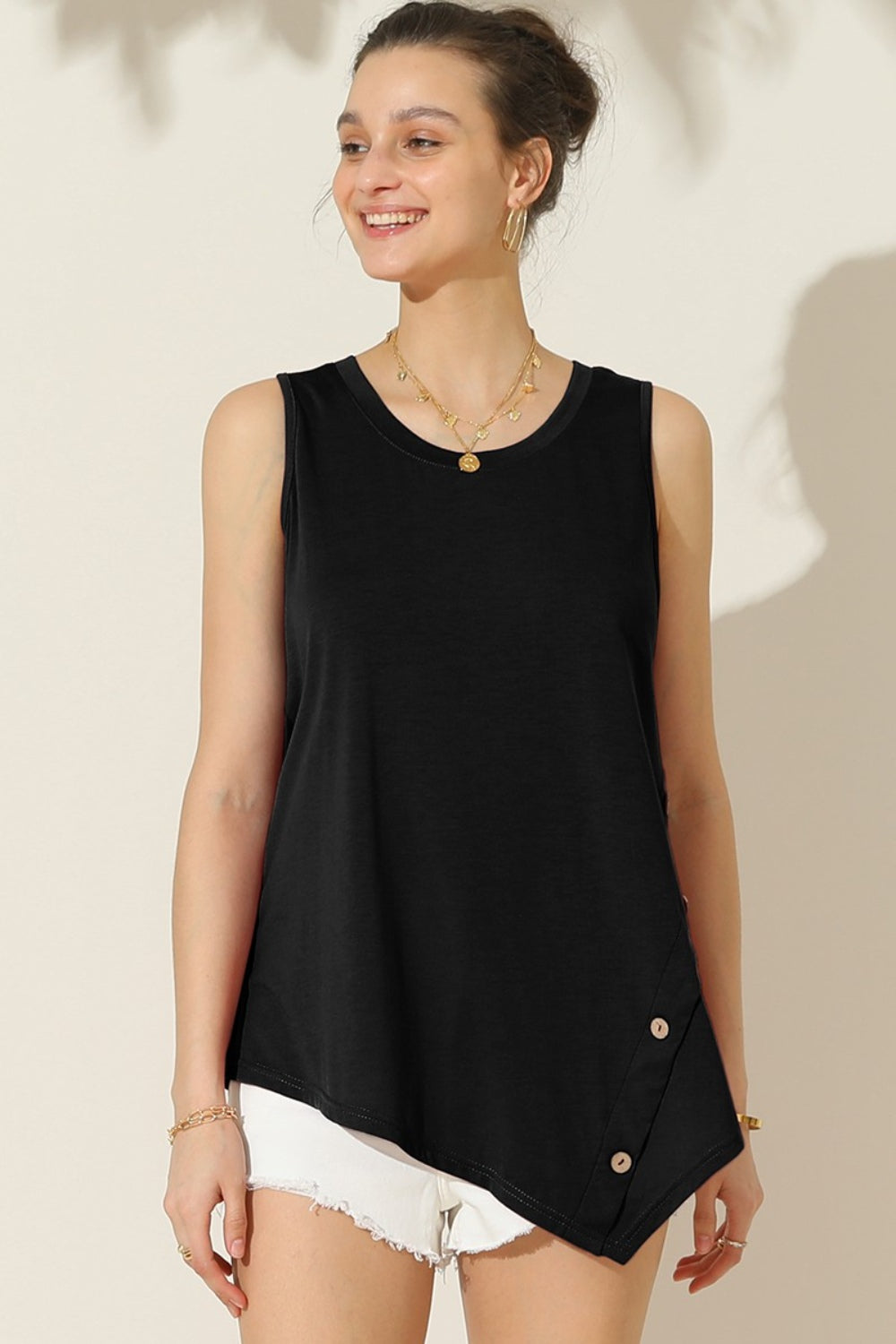 Round Neck Button Side Tank