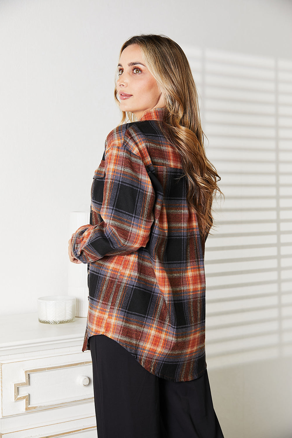 Plaid Dropped Shoulder Long Sleeve Shirt