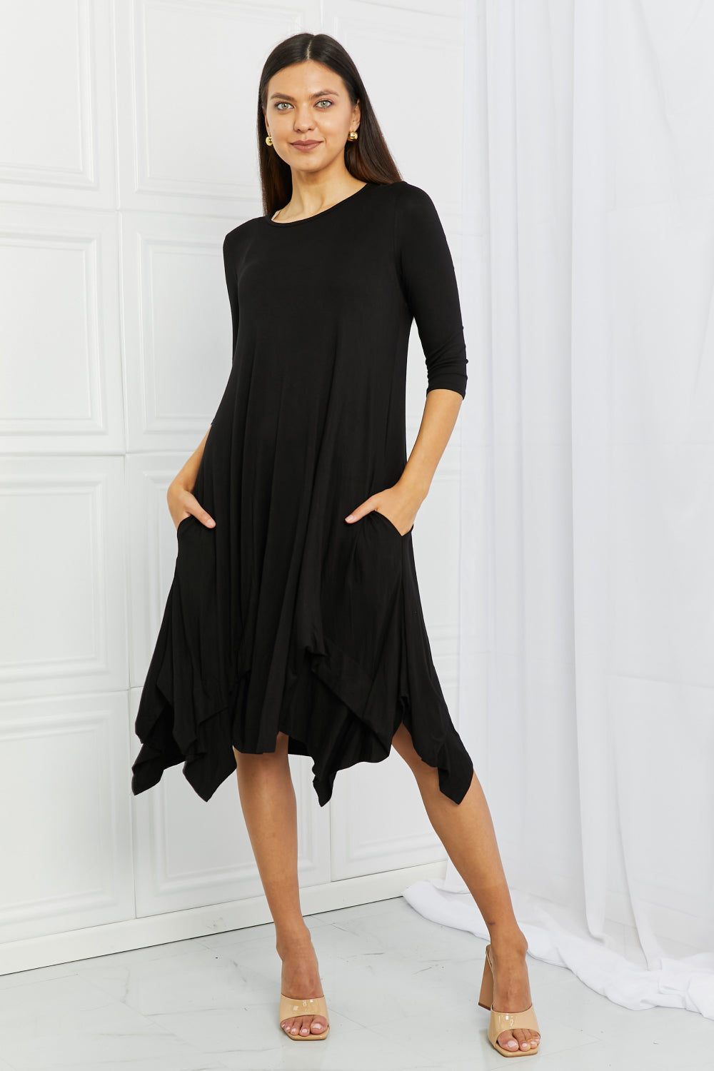 Pick-up Hem Asymmetric Midi Dress