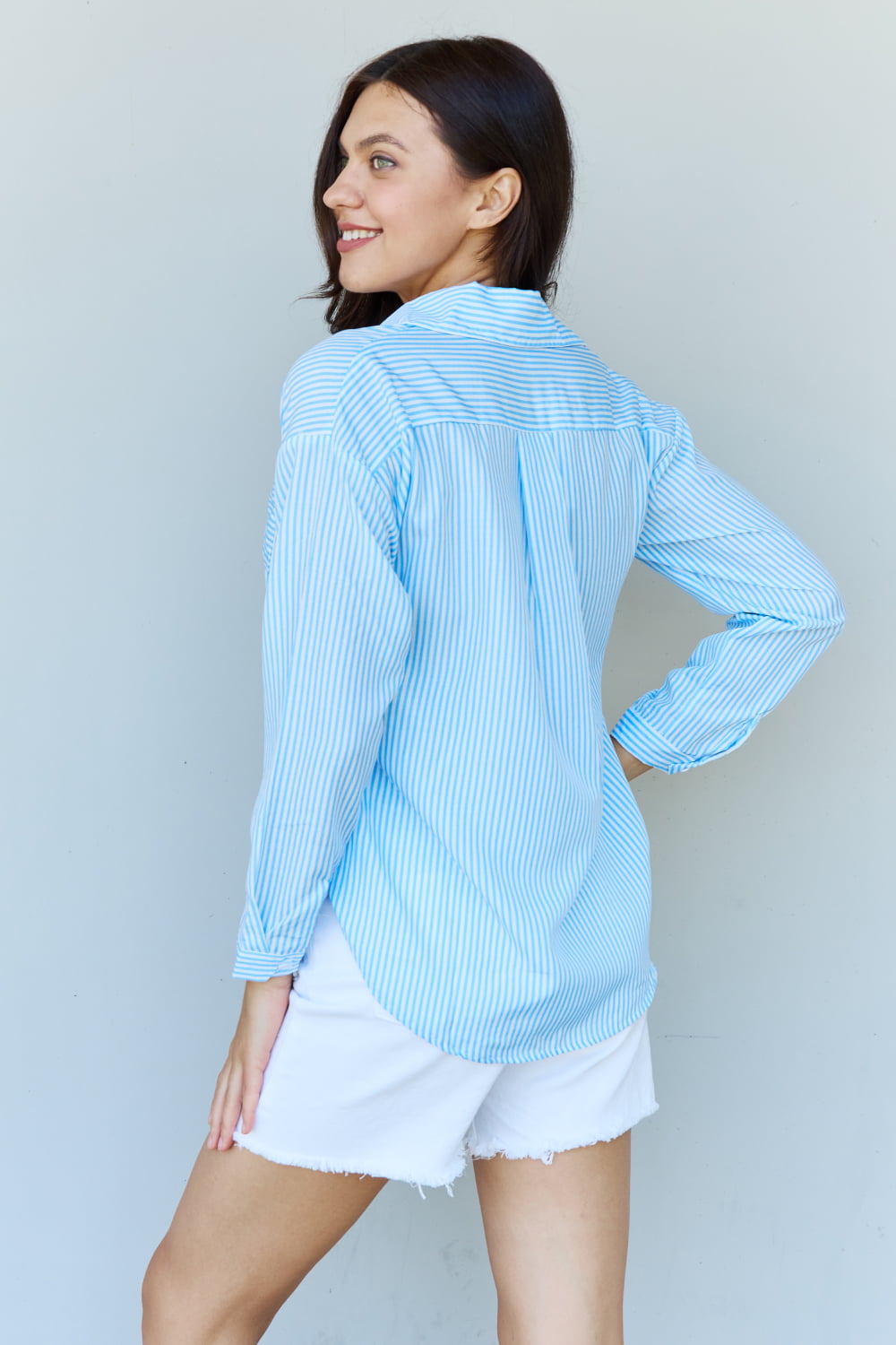 She Means Business Striped Button Down Long Sleeve Top