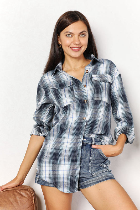 Plaid Dropped Shoulder Long Sleeve Shirt