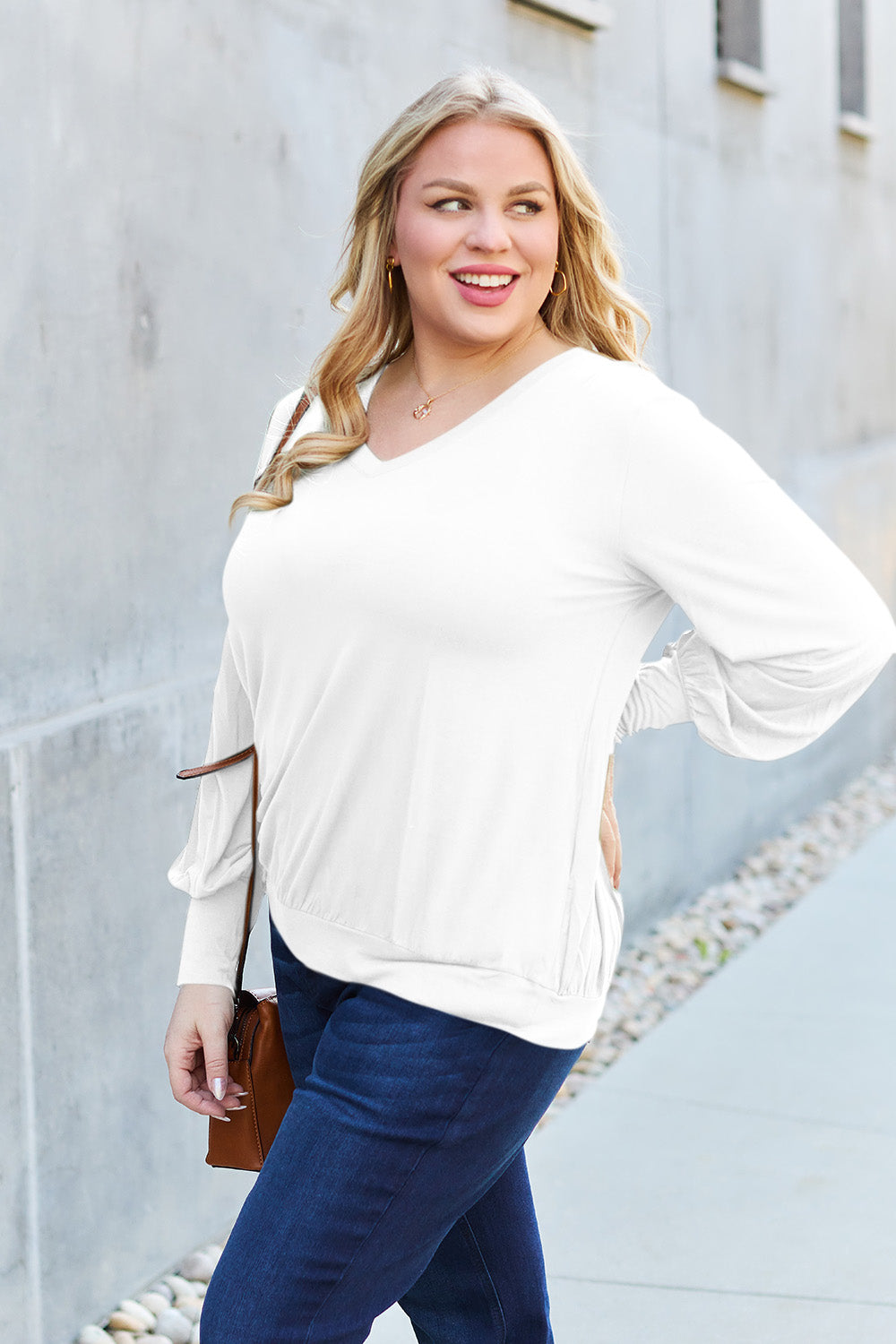 V-Neck Lantern Sleeve Blouse