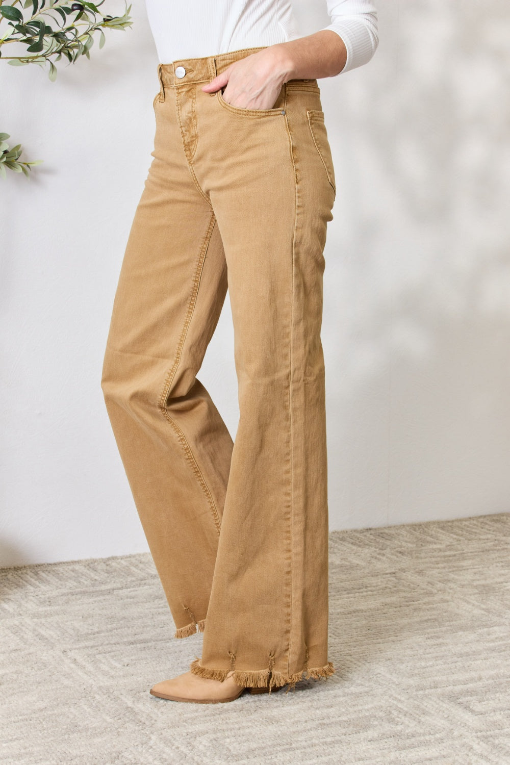 Fringe Hem Wide Leg Jeans