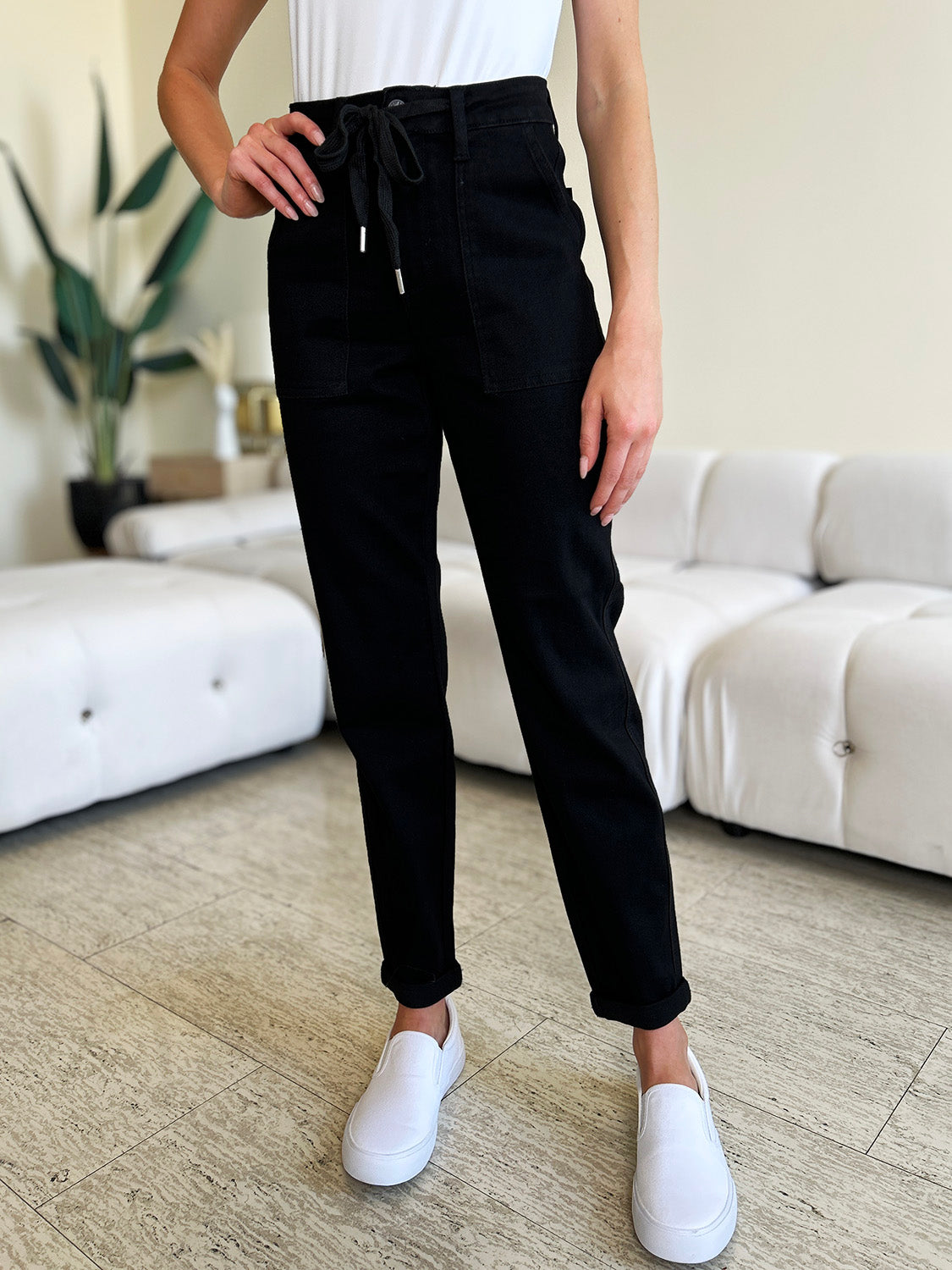 High Waist Double Roll Cuff Jeans