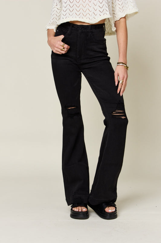 High Waist Distressed Flare Jeans