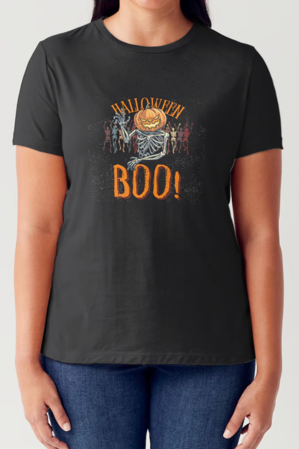 Pumpkin Skeleton Graphic Short Sleeve T-Shirt