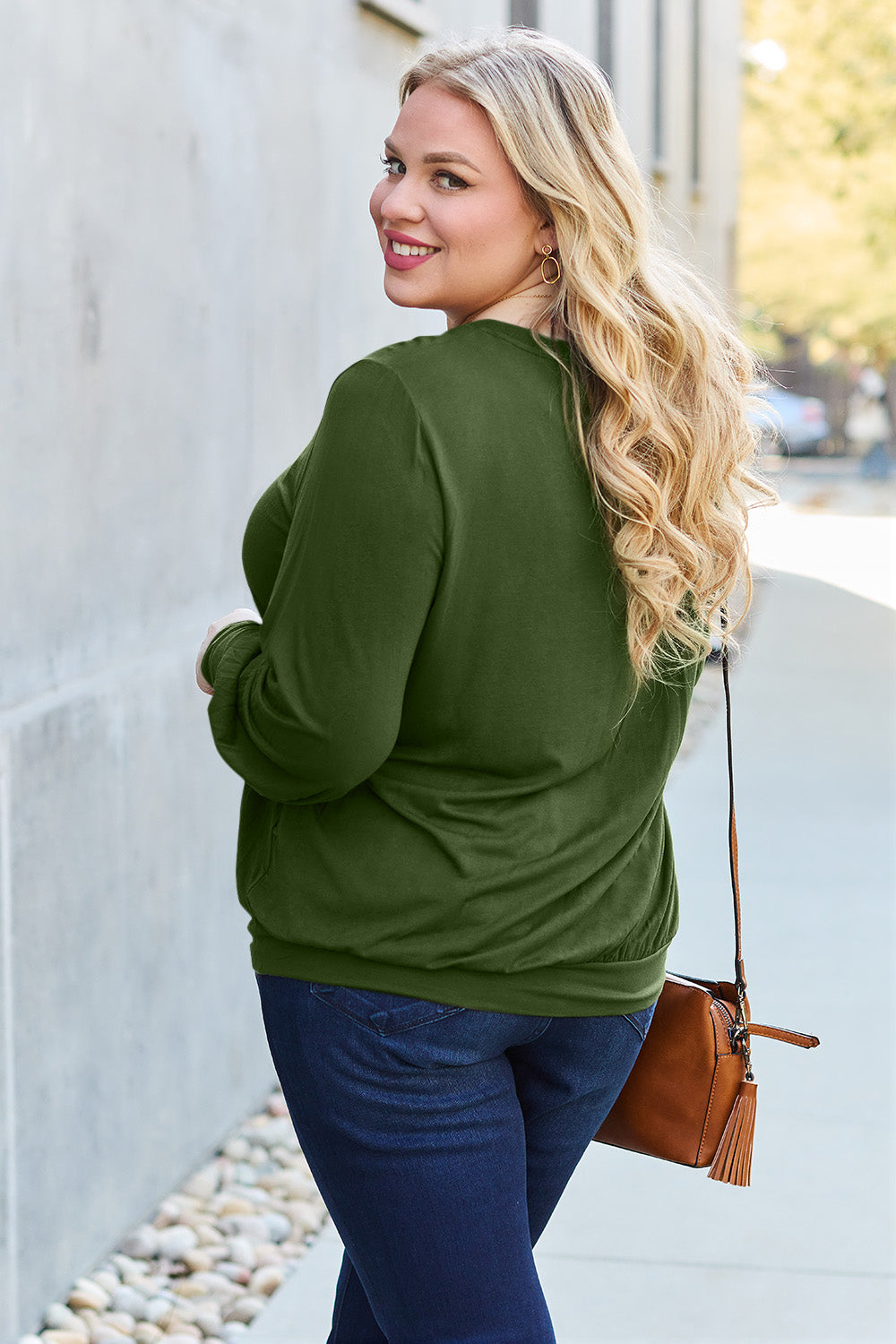 V-Neck Lantern Sleeve Blouse