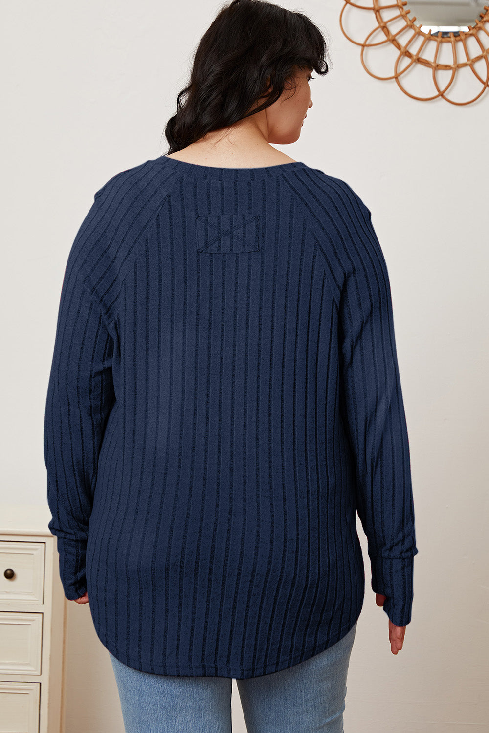 Ribbed Thumbhole Sleeve T-Shirt