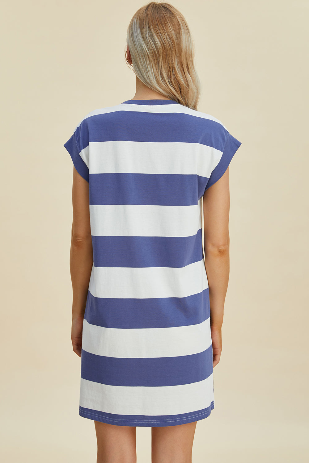 Striped Round Neck Cap Sleeve Mini Dress