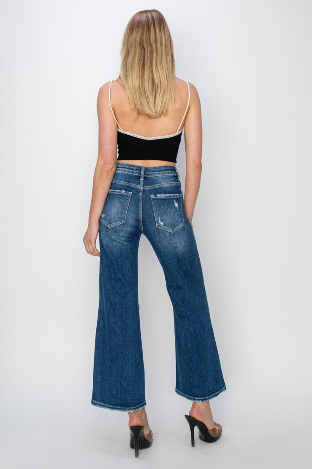 High Rise Patch Detailed Wide Leg Crop Jeans