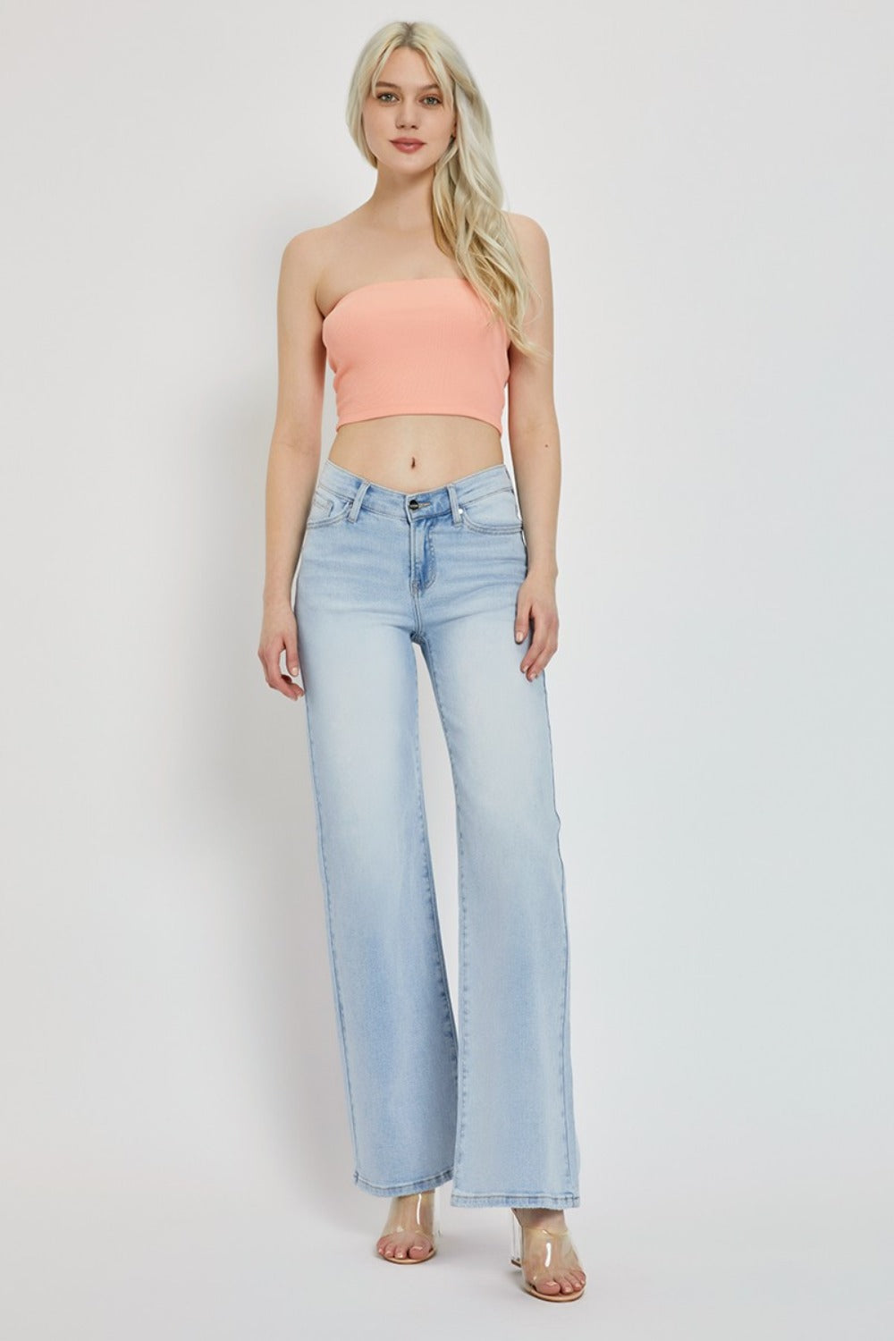 Wide Leg V Dipped Front Waist Jeans