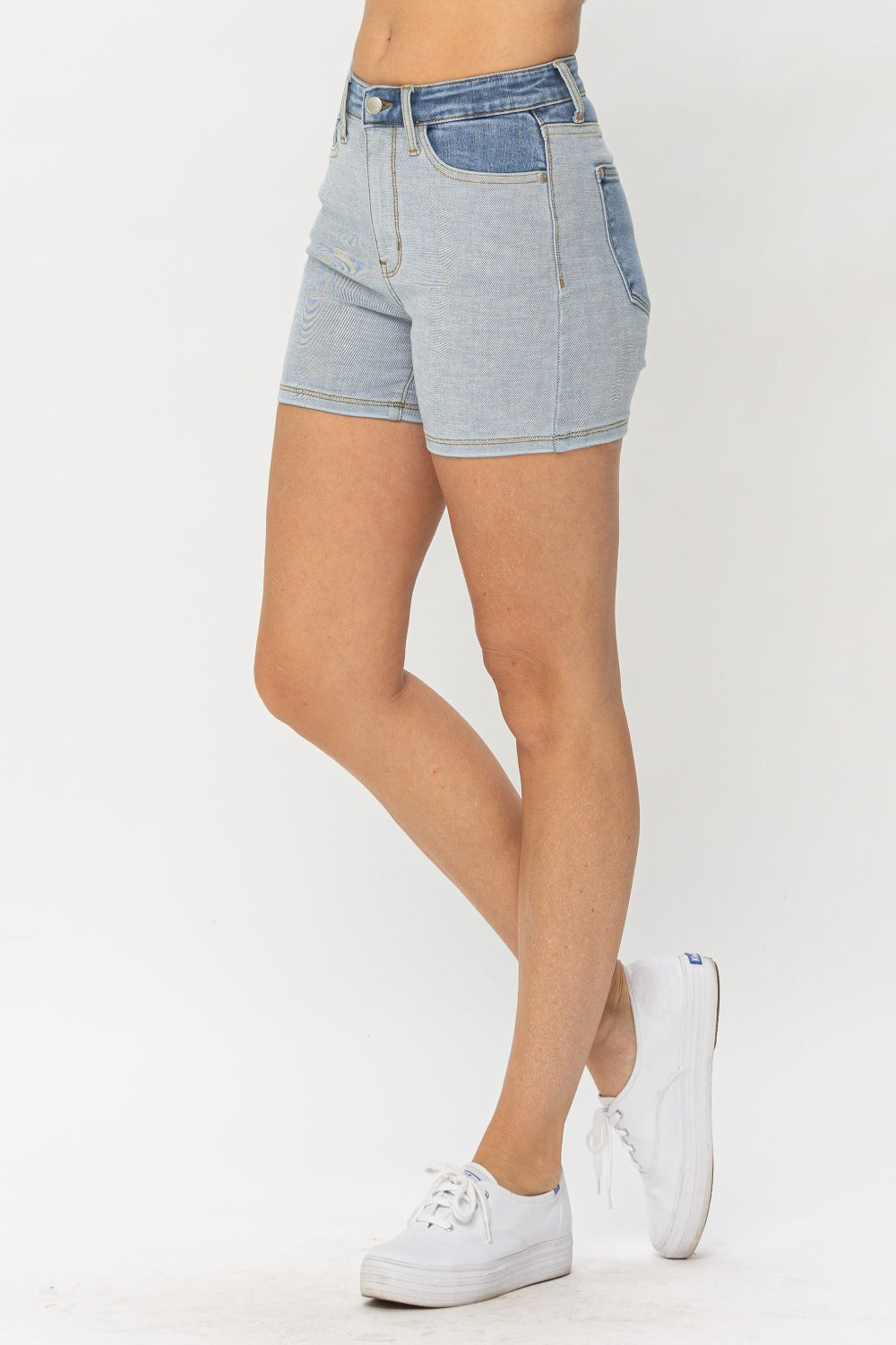 Color Block Denim Shorts