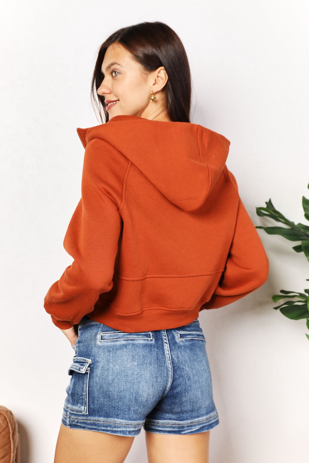 Half-Zip Long Sleeve Cropped Hoodie