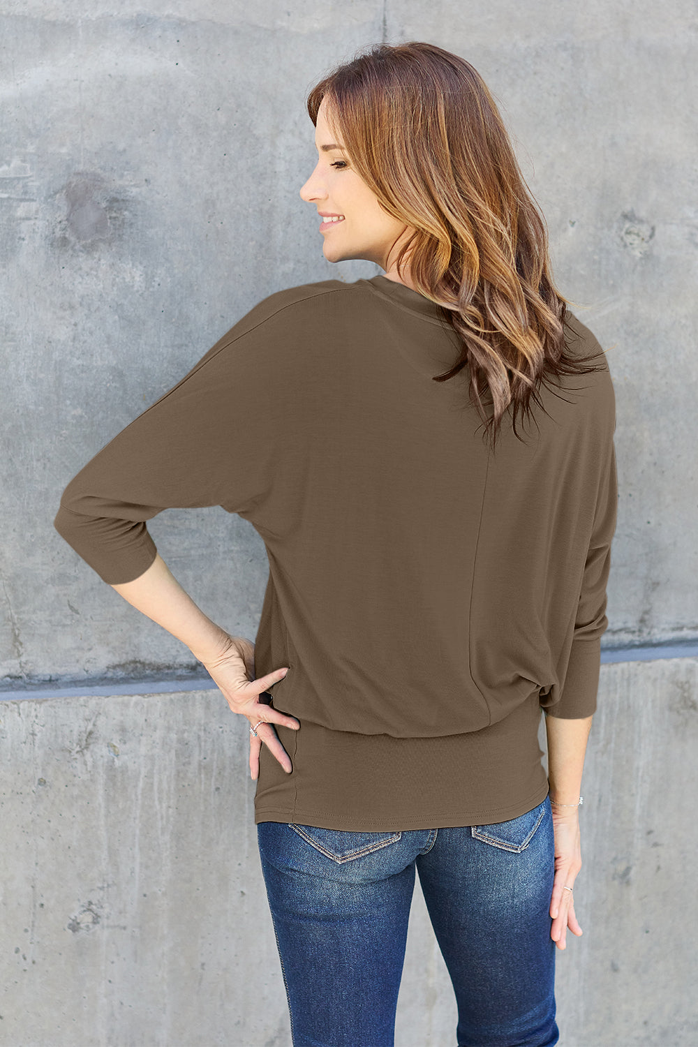 Round Neck Batwing Sleeve Blouse