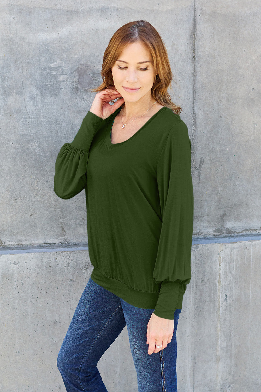 V-Neck Lantern Sleeve Blouse