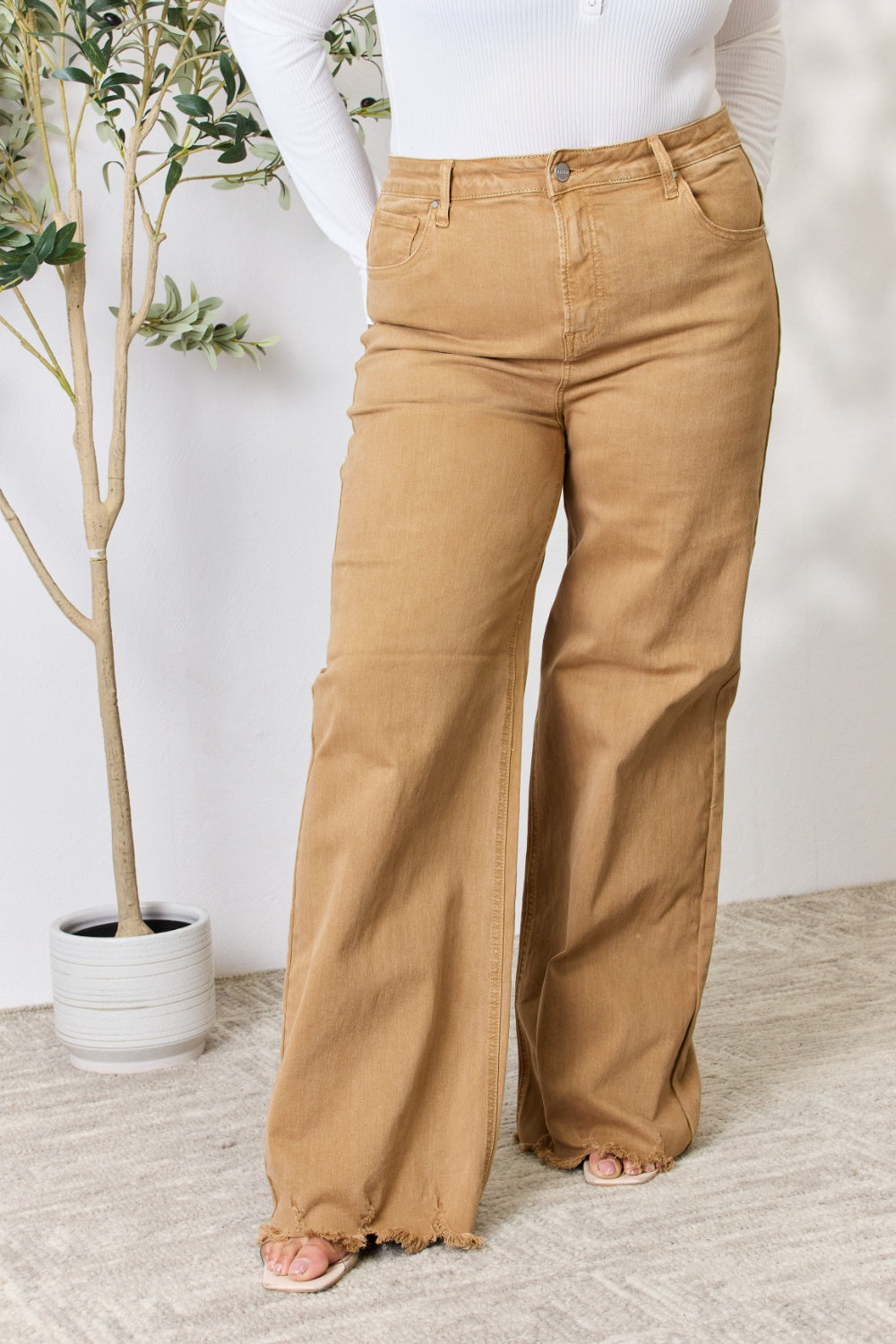 Fringe Hem Wide Leg Jeans