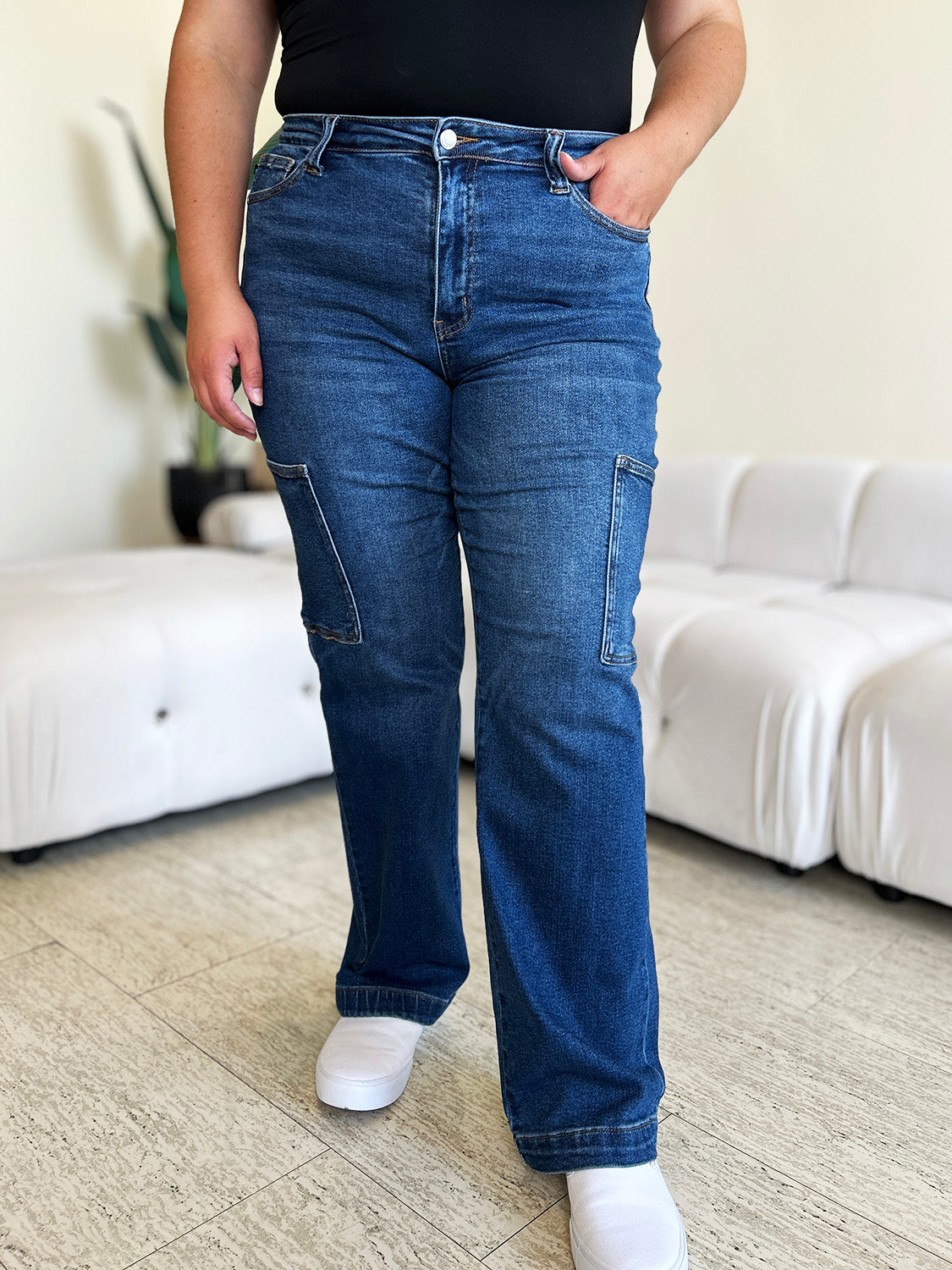 High Waist Straight Cargo Jeans