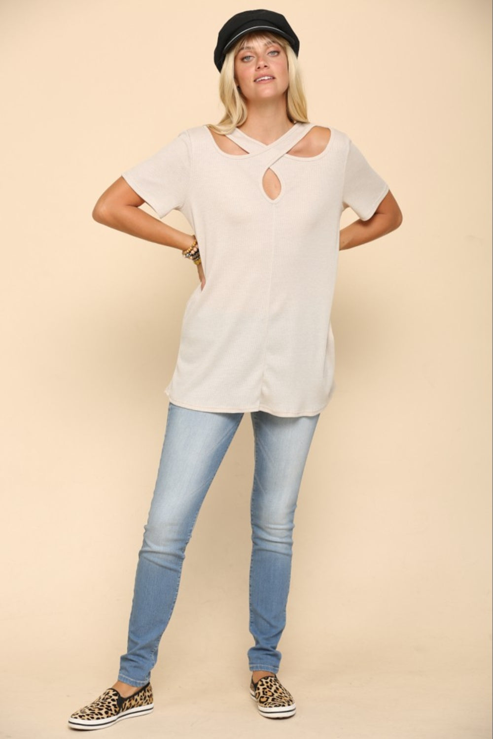 Crisscross Cutout Short Sleeve T-Shirt