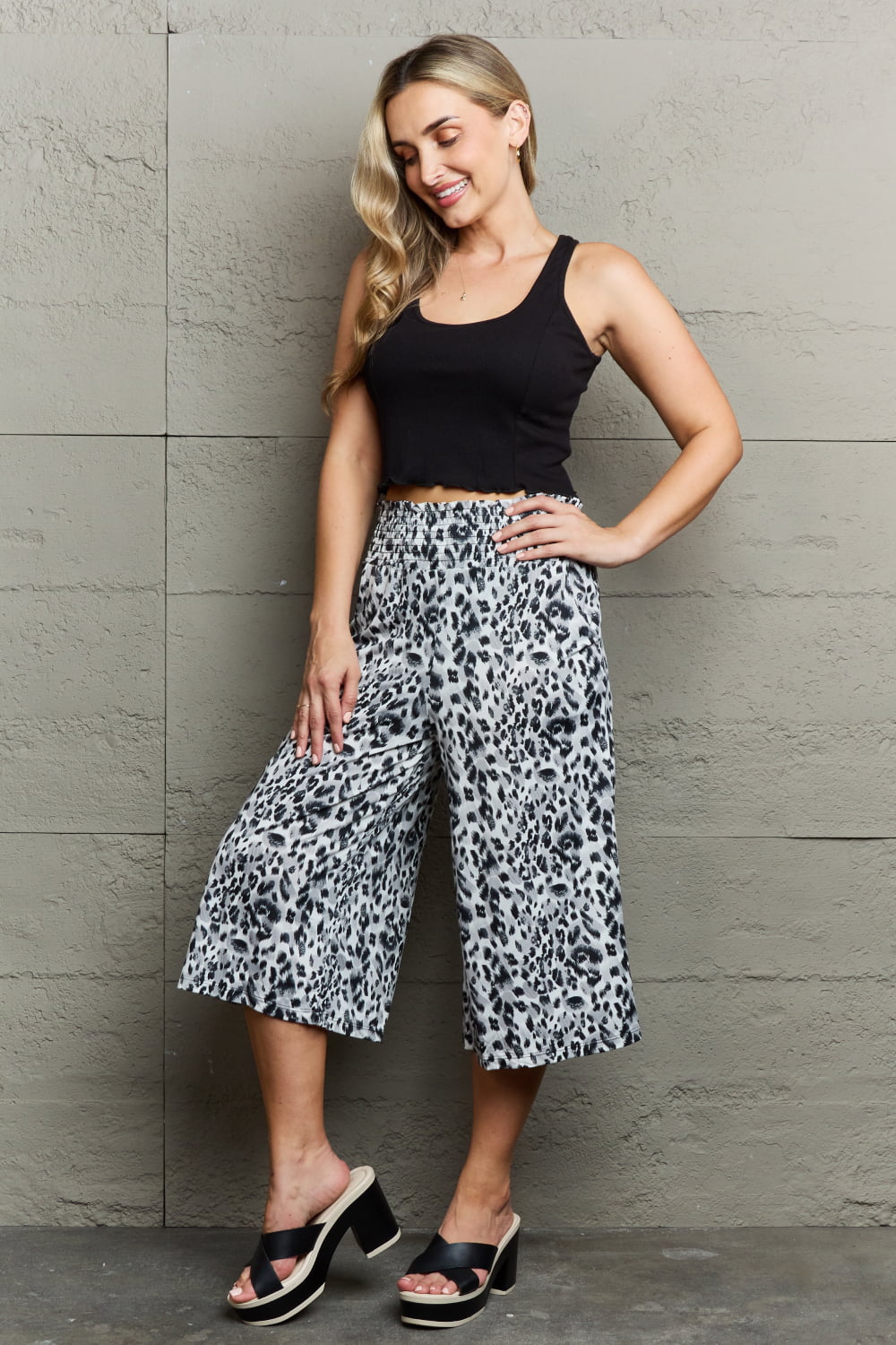 Leopard High Waist Flowy Wide Leg Pants with Pockets