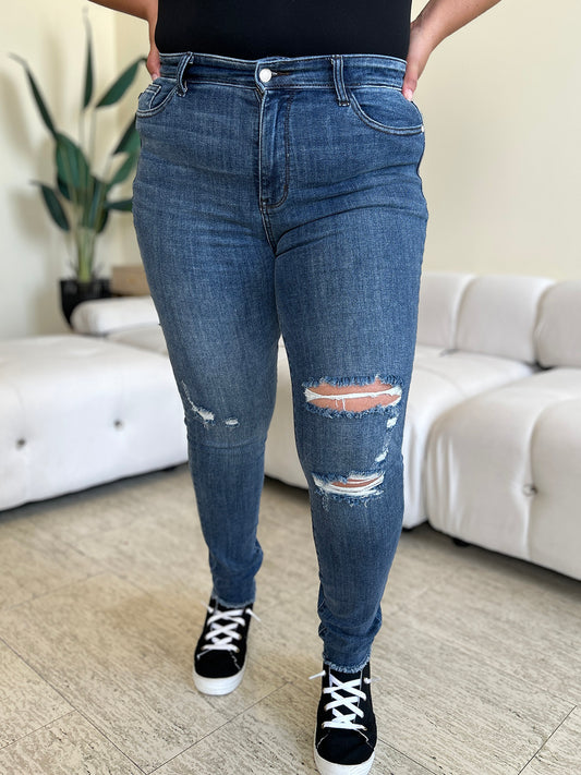 High Waist Distressed Skinny Jeans