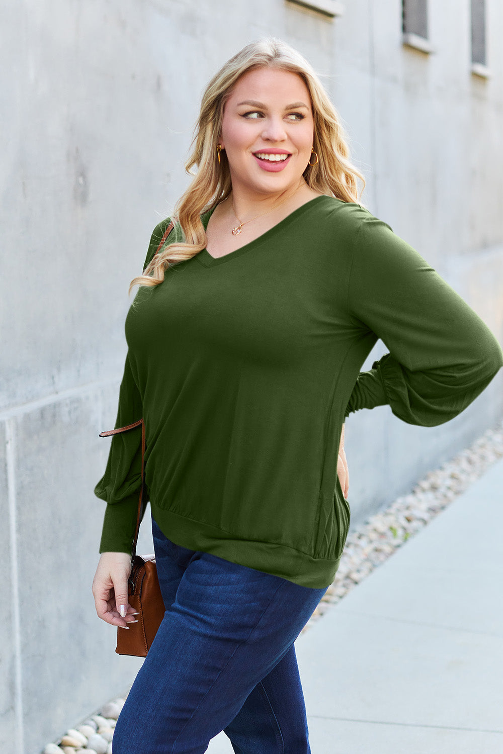 V-Neck Lantern Sleeve Blouse