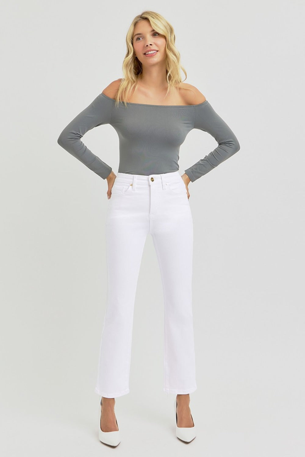 Tummy Control Elastic Band High Rise Crop Straight Jeans