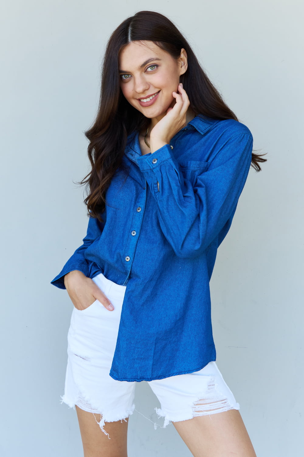 Denim Button Down Long Sleeve Shirt