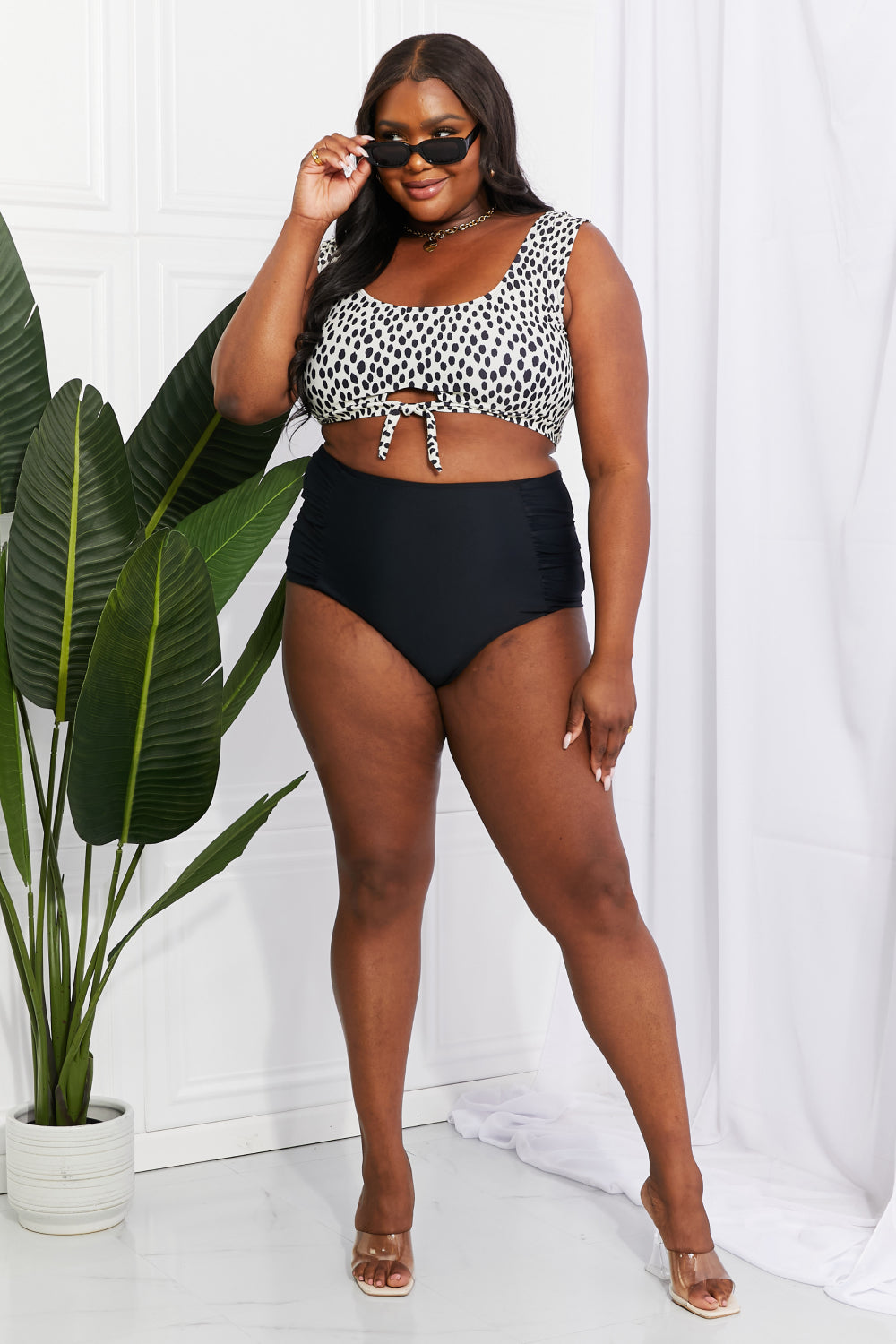 Sanibel Crop Swim Top and Ruched Bottoms Set in Black