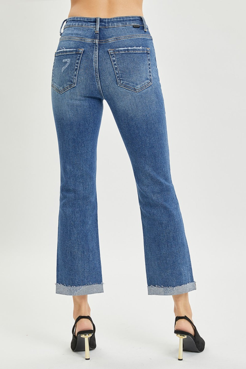 Button Fly Cropped Bootcut Jeans