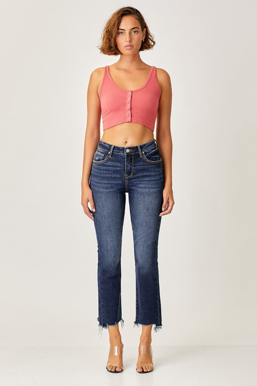 Frayed Hem Cropped Straight Jeans