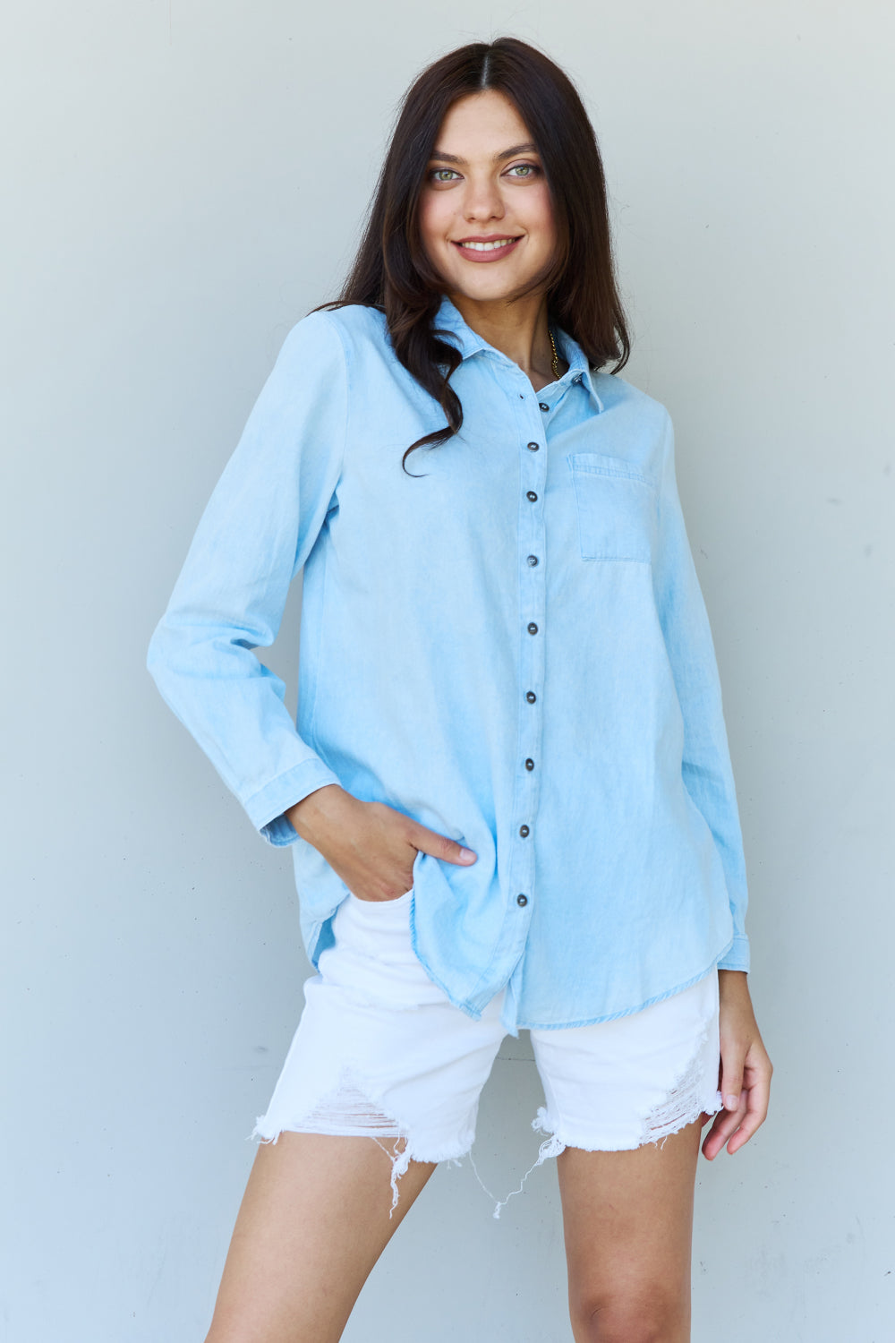 Denim Button Down Long Sleeve Shirt